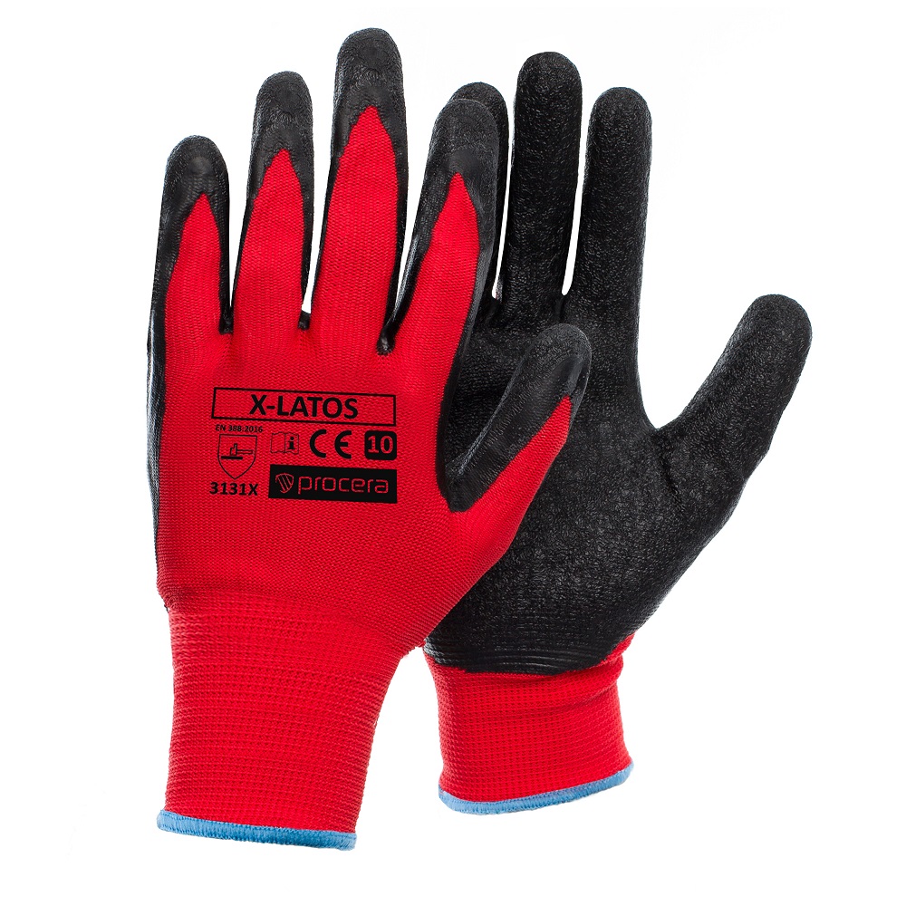 Pracovné rukavice X-LATOS RED – červeno-čierne ochranné rukavice s latexovým povrchom